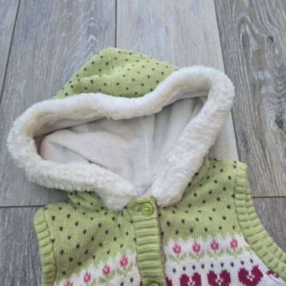 Janie & Jack snuggly warm vest for 2T mini hearts 💕 green and white hooded soft - Picture 6 of 12